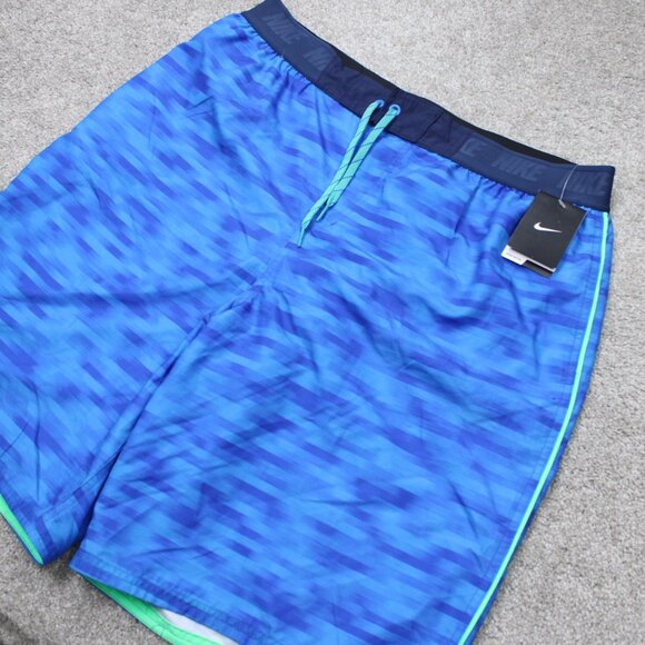 Nike Swim Board Shorts NWT Mens 2XL XXL Blue Geometric Mesh Lined Drawstring - Picture 11 of 15